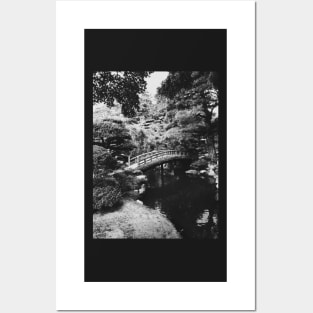 Black and White Shot of Small Bridge in Japanese Garden Posters and Art